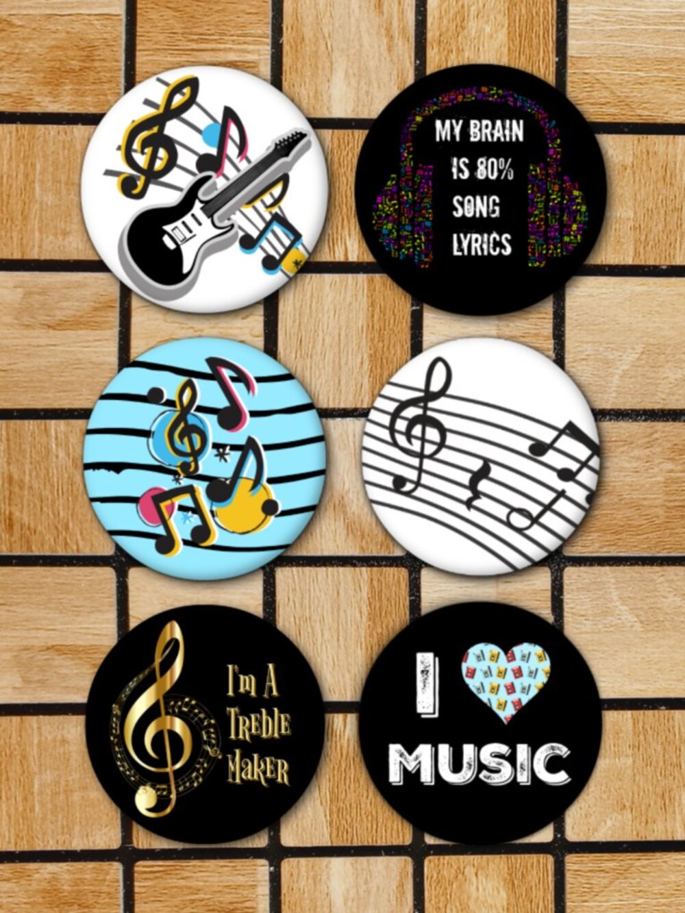Music Fridge Magnets - Set Of 6 Metal Magnets - Home Kitchen Office School